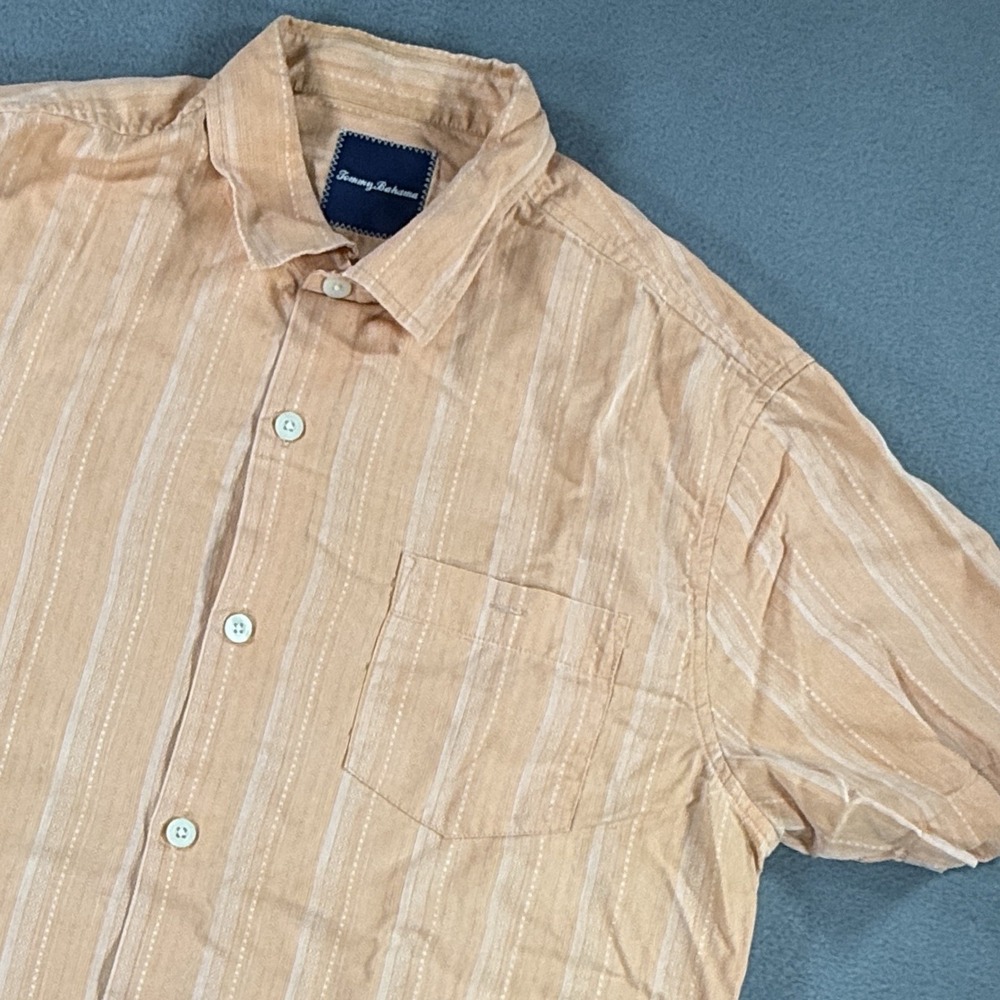 Tommy Bahama Large Hawaiian Button Shirt 100% Silk Orange Camp Shirt